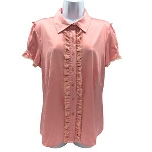 Bob Mackie Wearable Art Blouse Women's L Embellished Button Lace Coquette Barbie